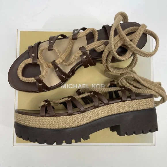 Michael Kors Collection Kellan Runway Gladiator Platform Sandals Nutmeg Size 39